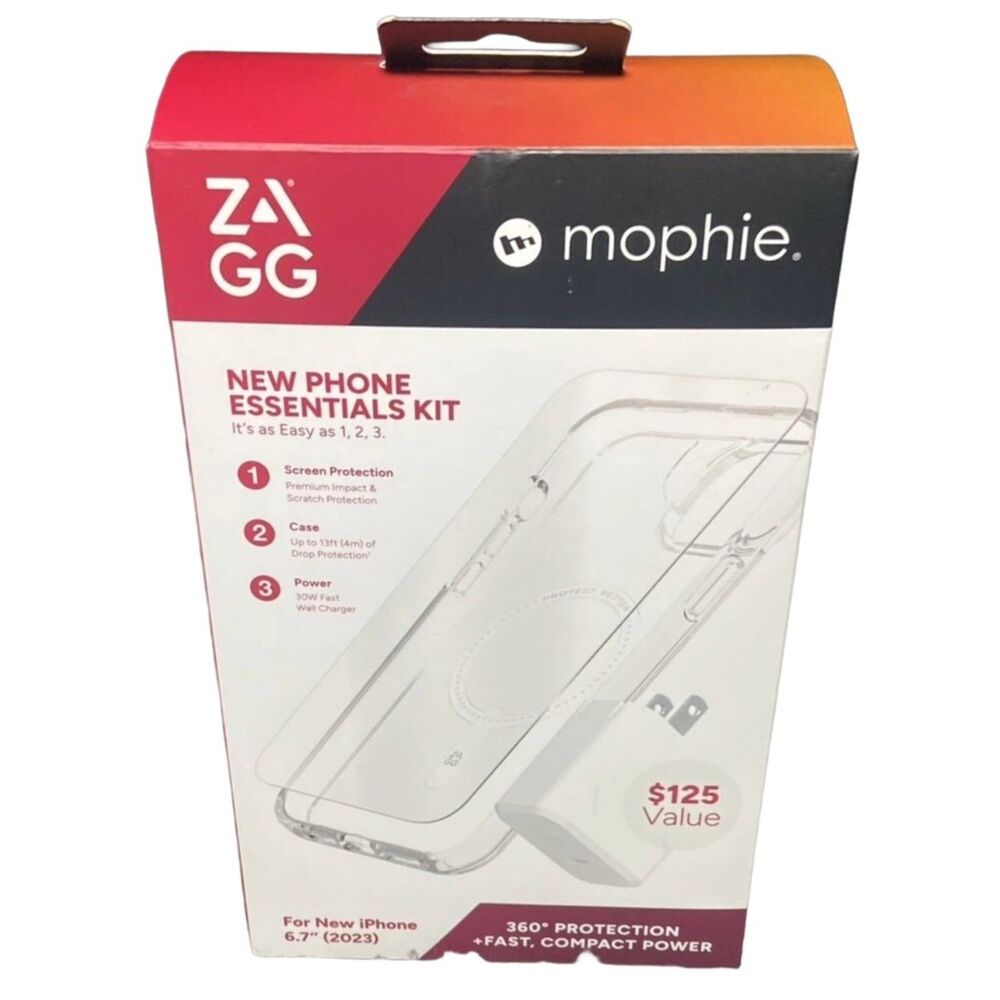 ZAGG Mophie iPhone 15 Plus Case+Screen Protector+30W Charger Bundle Kit NEW